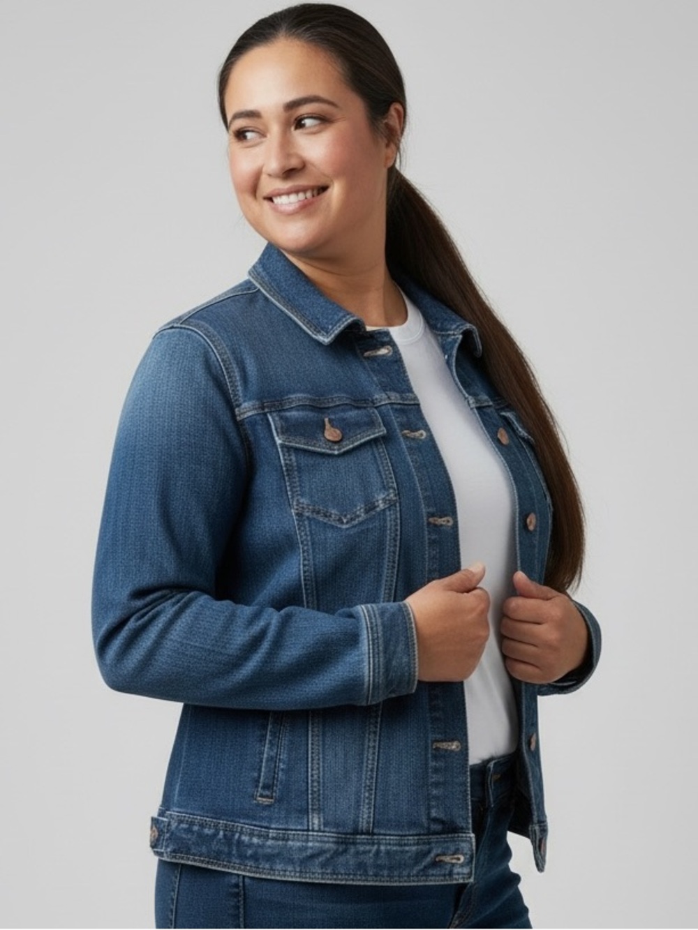 Talbots Dark Wash Denim Trucker Jacket XL Button Front